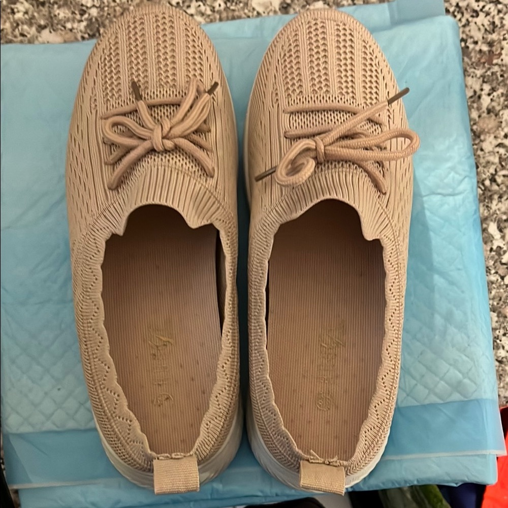 Beige Knit Slip-On Shoes